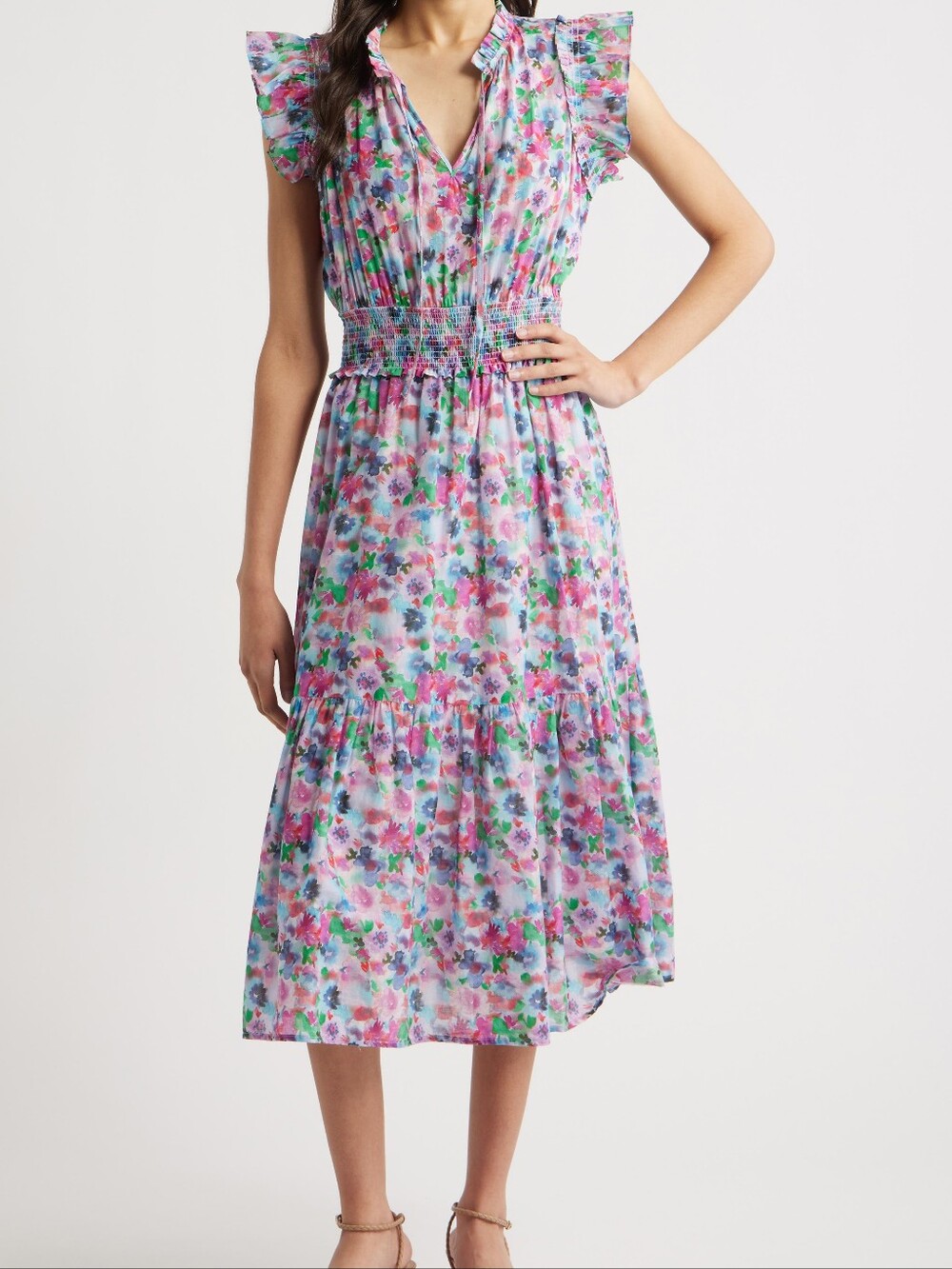 Rails Multi-Color Floral Midi Dress with Smocked Waist